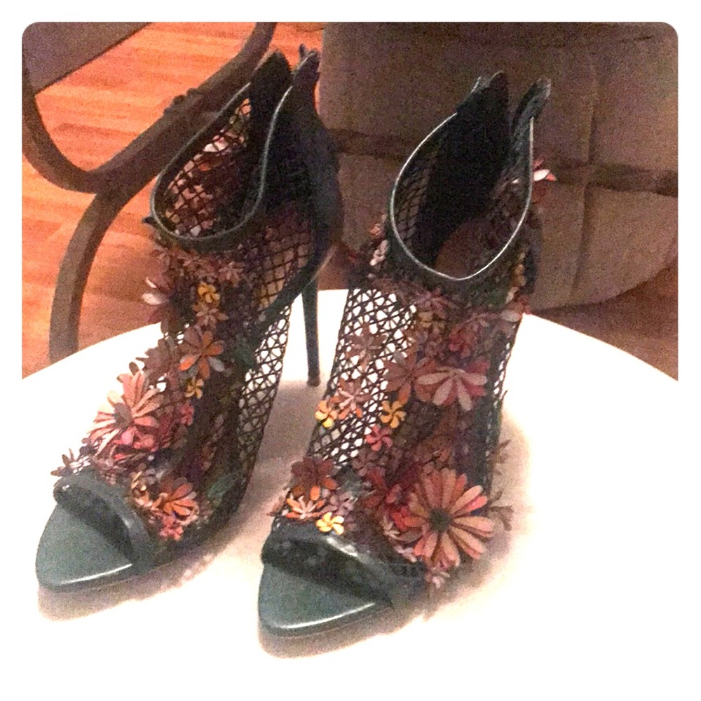 Green Sandals with multi- colored flowers